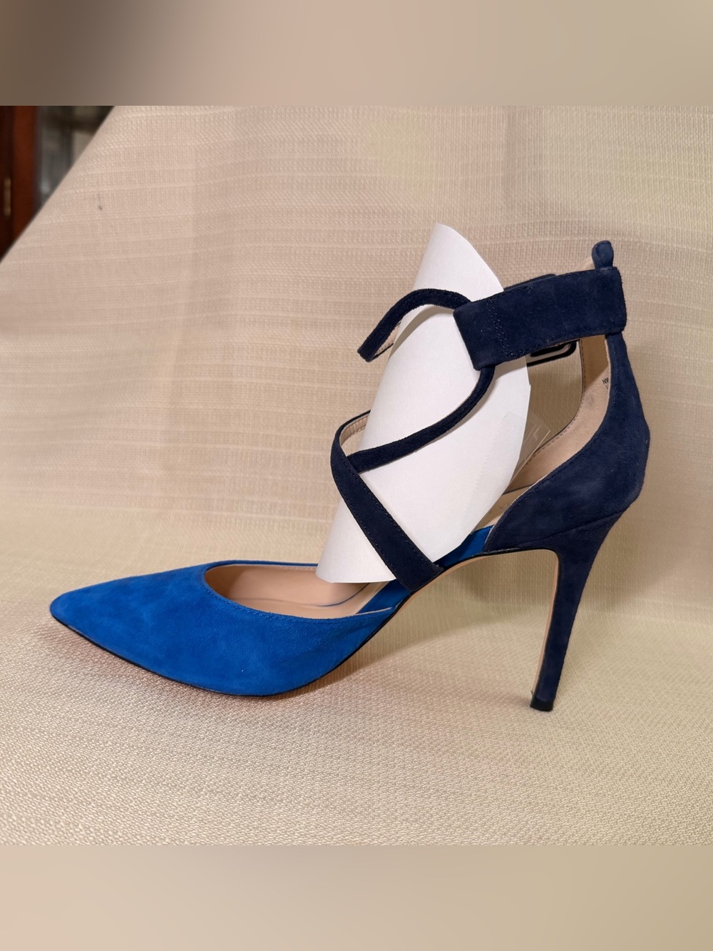 Nine West Two-Tone Blue Suede Pointed-Toe Strappy High Heel